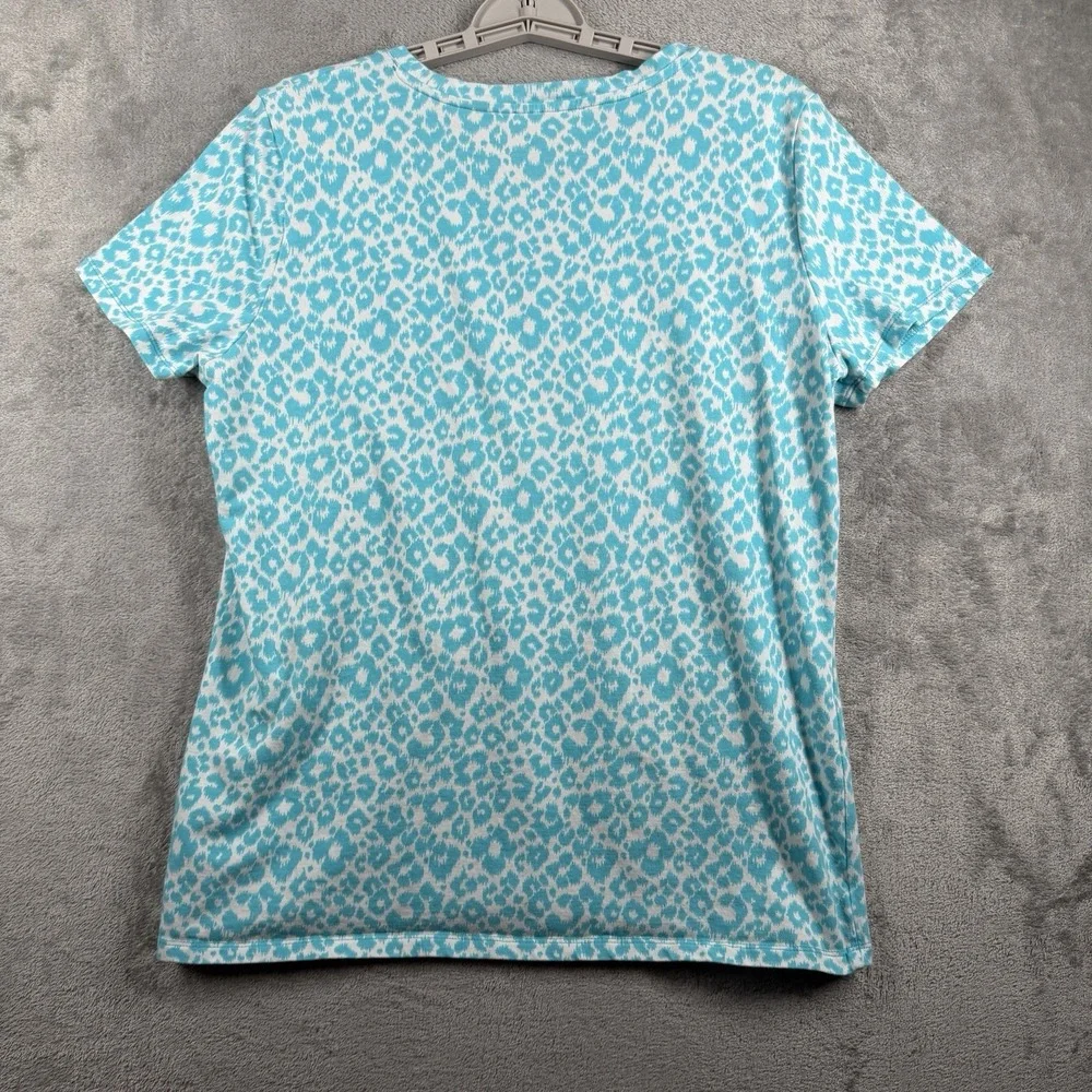 Michael Kors Top XL Blue Cheetah Rhinestone Shirt Summer Spring‎ Vacation Cruise